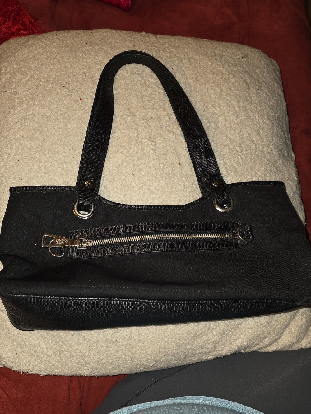 Franco Sarto Black Shoulder Tote with Front Zip